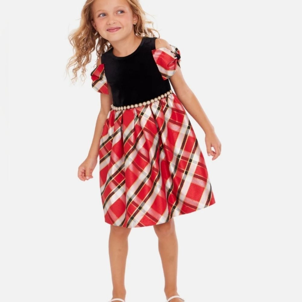 Bonnie Jean Velvet and Taffeta Christmas Dress bow holiday
